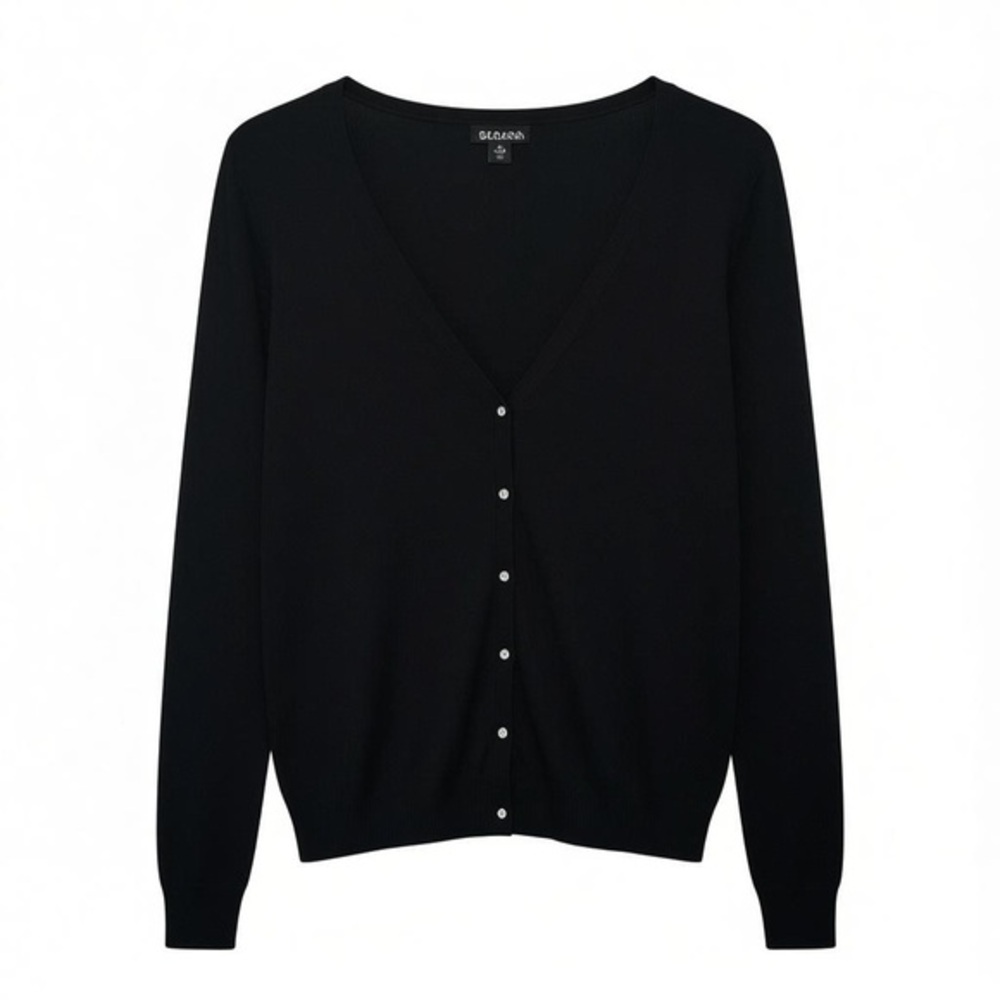 George Black V-Neck Cardigan w/ Rhinestone Buttons – Size M